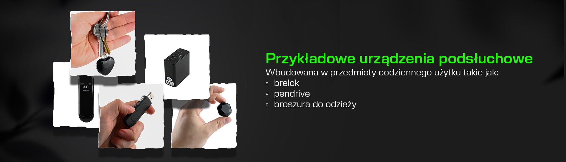 Grafika przedstawiająca przykładowe urządzenia podsłuchowe