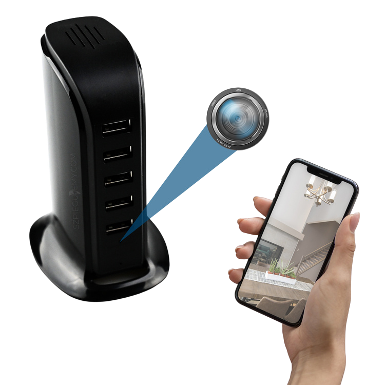 Zdjęcie mini kamera ukryta w ładowarce 5x USB