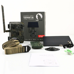 Zestaw Fotopułapka gsm Kamera Dla pszczelarza TOPHUNT H6 Dark Green Panel Solarny 6xAkumulator 18650 Karta SD 32 GB Karta SIM Orange