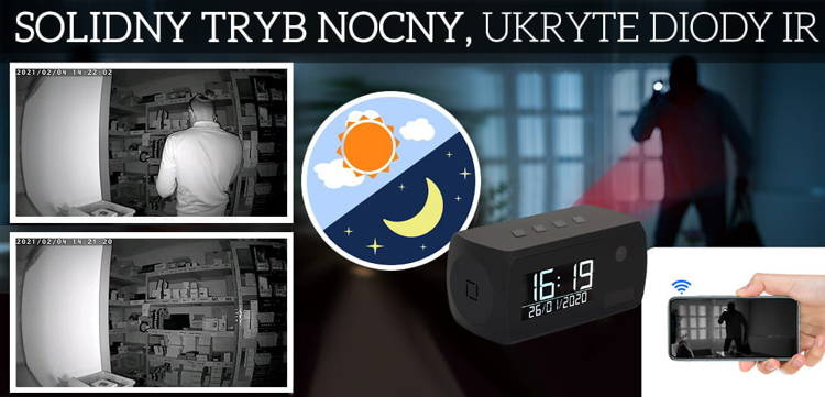 Mini kamera Zegar Budzik PIR rok na baterii LS6