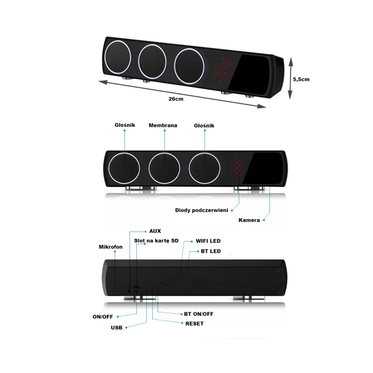 Ukryta Mini Kamera WIFI Głośnik Soundbar BT MKM9