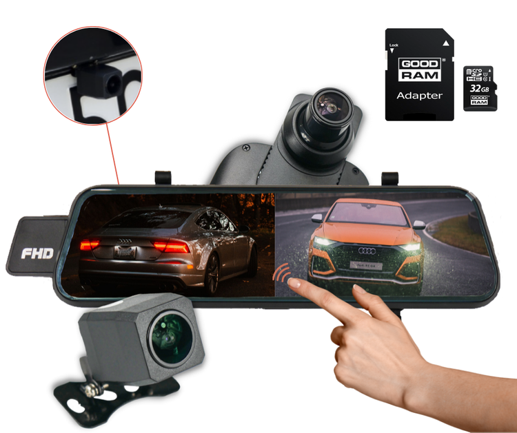 Kamera w lusterku 2K HS900PRO SONY + Adapter zasilania dla trybu parkingowego + Karta 32GB