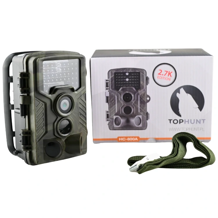 Zestaw Fotopułapka kamera leśna TOPHUNT HC800A FHD 42xIR 16MPX + Karta SD 32 GB  +8xAA