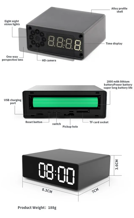 Mini kamera w zegarku budziku WIFI FULL-HD tryb nocny IR  MK202