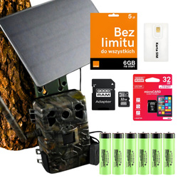 Zestaw Fotopułapka gsm Kamera Dla pszczelarza TOPHUNT H6 Dark Green Panel Solarny 6xAkumulator 18650 Karta SD 32 GB Karta SIM Orange