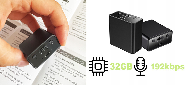 Podsłuch dyktafon Szpiegowski Q65 detekcja + magnes USB / 32GB