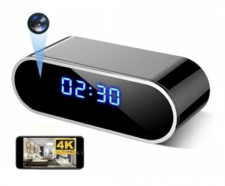 Ukryta kamera w zegarze budzik WiFi Full HD LED