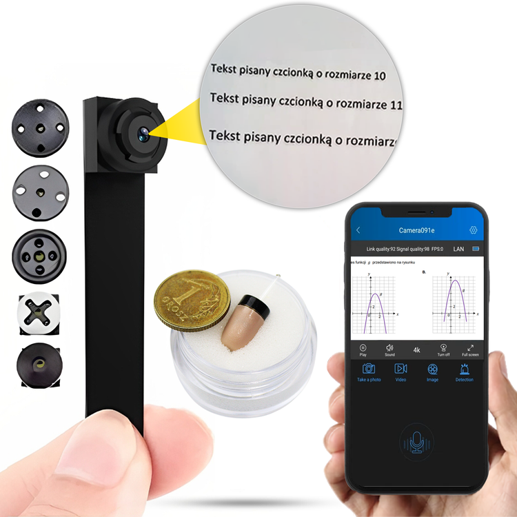 ZESTAW Mini kamera na egzamin do tekstu Wi-Fi QZ + mikro słuchawka (Podgląd Online) Idealny na sesję, do matury