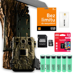 Zestaw Fotopułapka GSM Kamera Leśna TOPHUNT H6 Tree grain Panel Solarny 6xAkumulator 18650 Karta SD 32 GB Karta SIM Orange