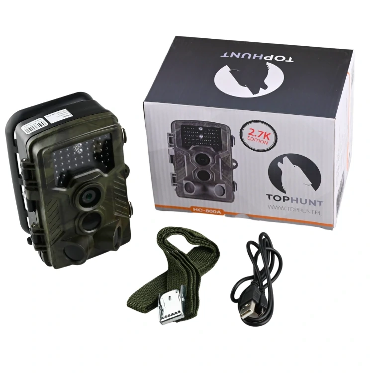 Zestaw Fotopułapka kamera leśna TOPHUNT HC800A FHD 42xIR 16MPX + Karta SD 32 GB  +8xAA