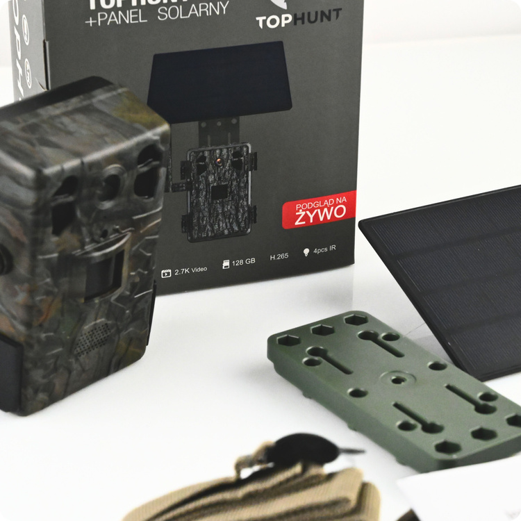 Zestaw Fotopułapka gsm Kamera Dla pszczelarza TOPHUNT H6 Dark Green Panel Solarny 6xAkumulator 18650 Karta SD 32 GB Karta SIM Orange