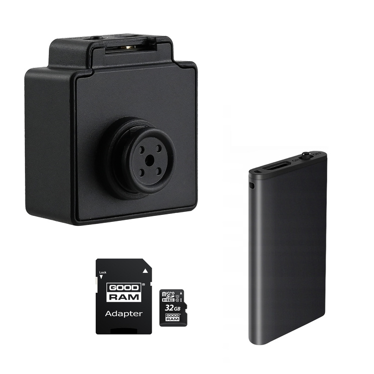 Zestaw na spotkanie mini kamera guzik S40 + dyktafon Q1 + karta pamięci 32GB