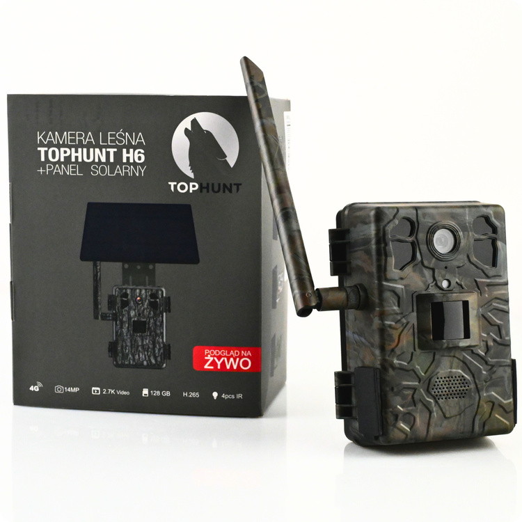 Zestaw Fotopułapka gsm Kamera Dla pszczelarza TOPHUNT H6 Dark Green Panel Solarny 6xAkumulator 18650 Karta SD 32 GB Karta SIM Orange