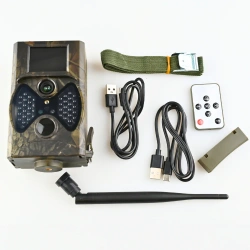 ZESTAW Fotopułapka GSM kamera leśna HC-300M 40 IR 940nm Czujnik Ruchu 16MPX ZASILANIE!