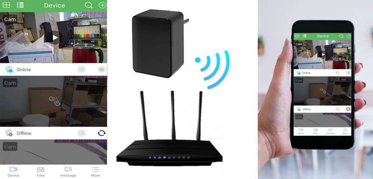 Mini kamera szpiegowska WIFI w ładowarce sieciowej, detekcja ruchu podgląd na żywo IR IP25