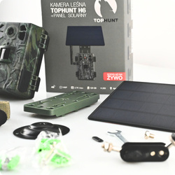 Zestaw Fotopułapka GSM Kamera Leśna TOPHUNT H6 Green Panel Solarny 6xAkumulator 18650 Karta SD 32 GB Karta SIM Orange