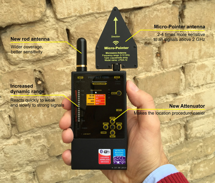 Wykrywacz podsłuchów detektor gsm WiFi bluetooth Protect 1206i