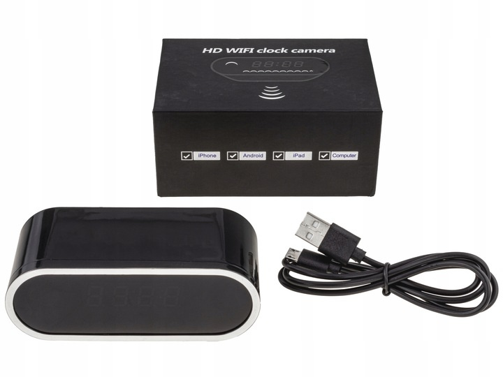 Ukryta kamera w zegarze budzik WiFi Full HD LED