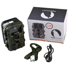 Zestaw Fotopułapka kamera leśna TOPHUNT HC800A FHD 42xIR 16MPX + Karta SD 32 GB  +8xAA