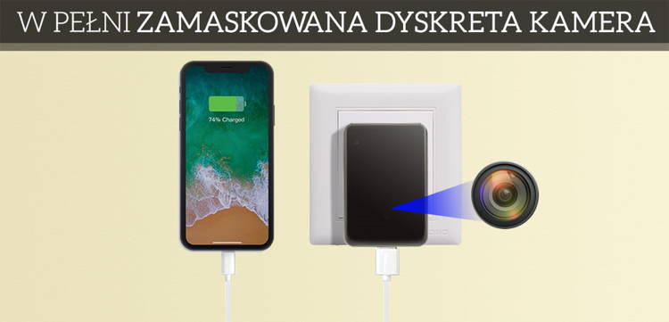 Mini kamera szpiegowska WIFI w ładowarce sieciowej, detekcja ruchu podgląd na żywo IR IP25